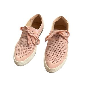 Preppy Pink & White Faux Leather Laced Slip On Sneakers Casual Shoes 8